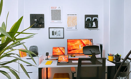 office gadgets on a office desks in a workstation