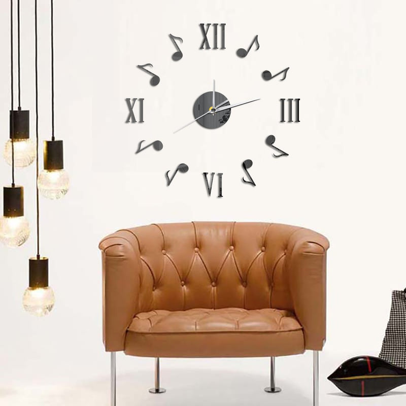 Roman Note Mute Retro Decorative Wall Clock Acrylic Mirror Effect Wall Sticker - Trendy Treasures