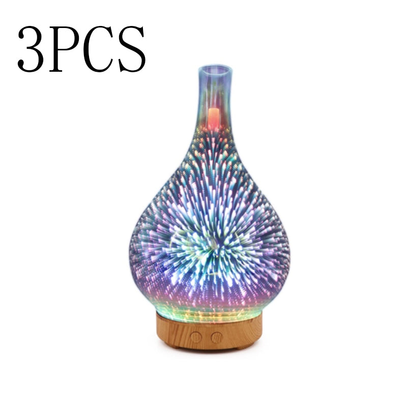 3D Glass Aroma Diffuser Colorful Lamp Humidifier Night Light - Trendy Treasures