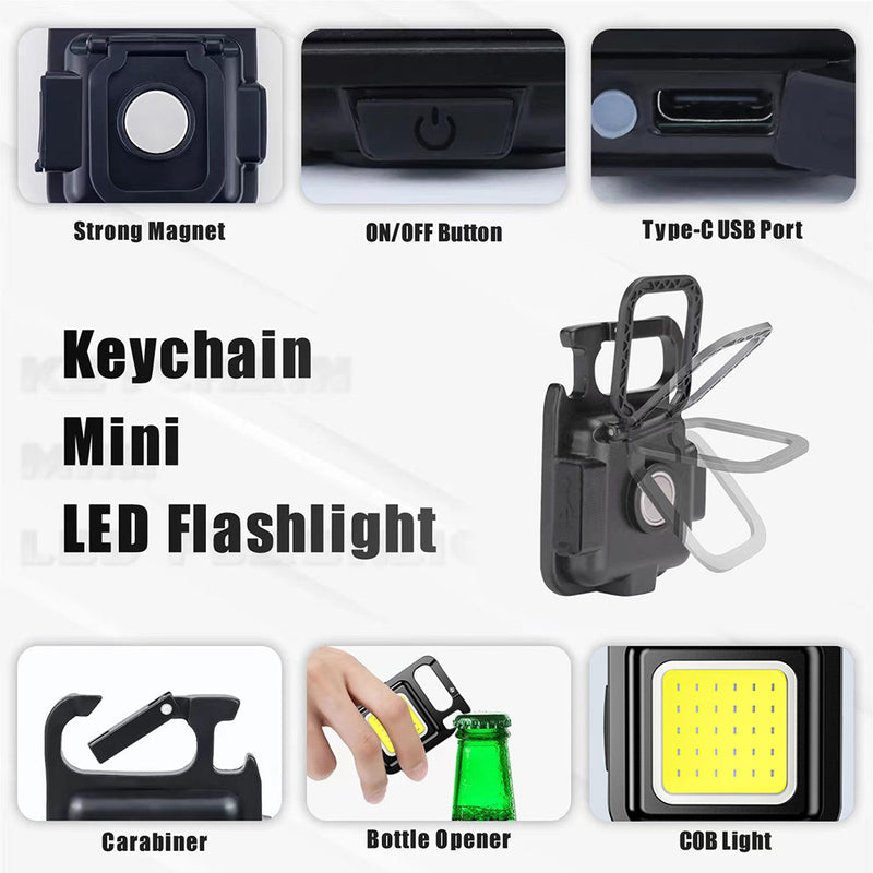 Mini Portable Flashlight Rechargeable Glare COB Keychain Light LED Work Light USB Charge Emergency Lamps Outdoor Camping Light - Trendy Treasures