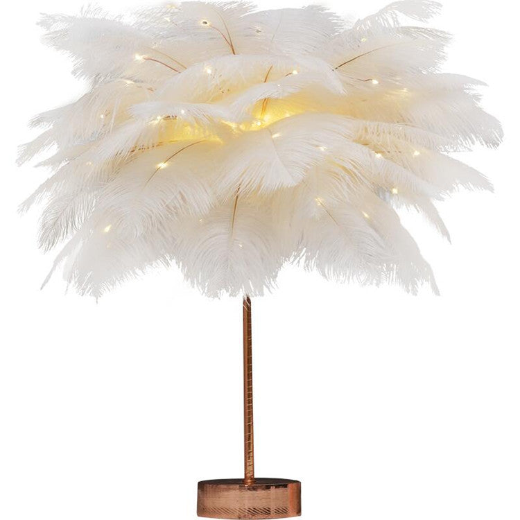 Feather Lamp Nordic Desk Lamp European-Style Bedroom Bedside Feather Table Lamp Night Light Table Lamp Decoration Modern - Trendy Treasures