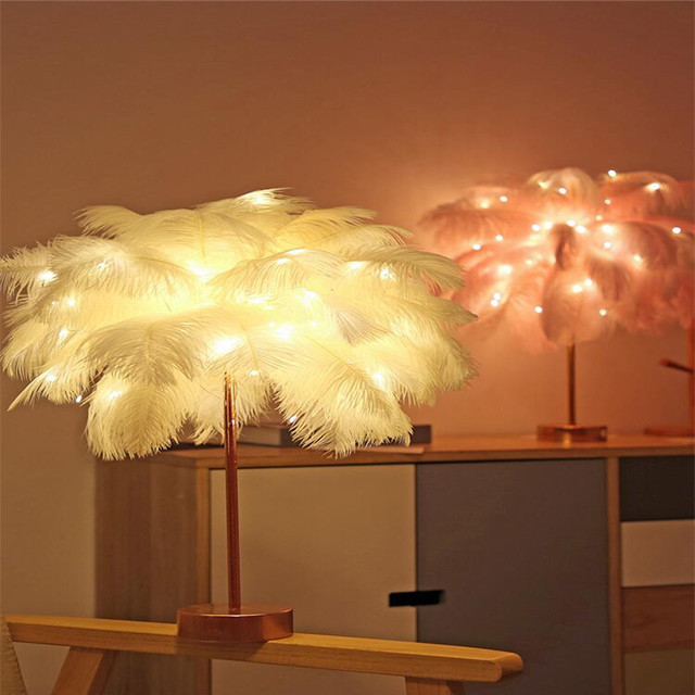 Feather Lamp Nordic Desk Lamp European-Style Bedroom Bedside Feather Table Lamp Night Light Table Lamp Decoration Modern - Trendy Treasures