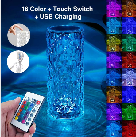 Creative Crystal Diamond Table Lamp Rechargeable Acrylic Bedroom Bedside - Trendy Treasures