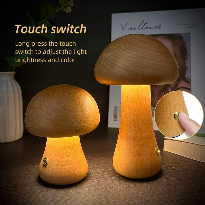 INS Wooden Cute Mushroom LED Night Light With Touch Switch  Bedside Table Lamp For Bedroom Childrens Room Sleeping Night Lamps Home Decor - Trendy Treasures