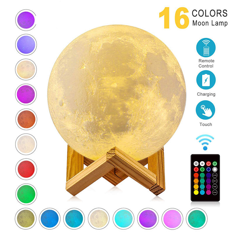 LED Night Lights Moon Lamp 3D Print Moonlight Timeable Dimmable Rechargeable Bedside Table Desk Lamp Children's Leds Night Light - Trendy Treasures