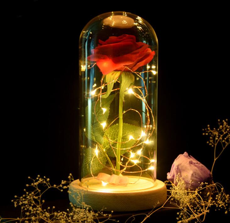 Mothers Day Gift Enchanted Forever Rose Flower In Glass LED Light Home Decoration - Trendy Treasures