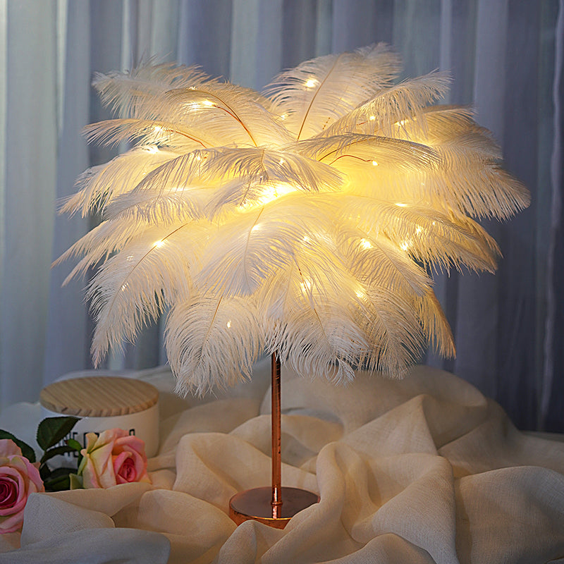 Feather Lamp Nordic Desk Lamp European-Style Bedroom Bedside Feather Table Lamp Night Light Table Lamp Decoration Modern - Trendy Treasures