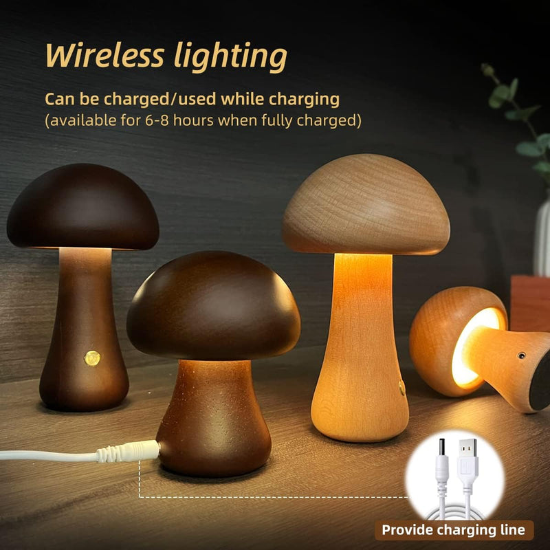 INS Wooden Cute Mushroom LED Night Light With Touch Switch  Bedside Table Lamp For Bedroom Childrens Room Sleeping Night Lamps Home Decor - Trendy Treasures