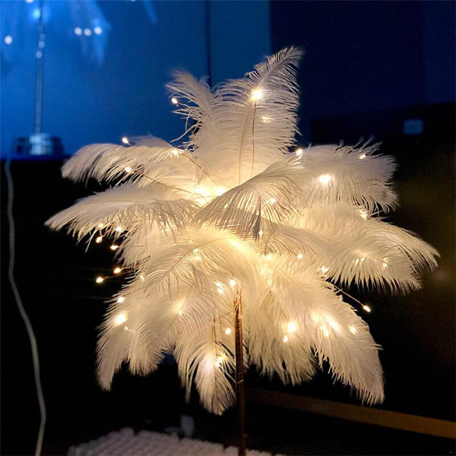 Feather Lamp Nordic Desk Lamp European-Style Bedroom Bedside Feather Table Lamp Night Light Table Lamp Decoration Modern - Trendy Treasures