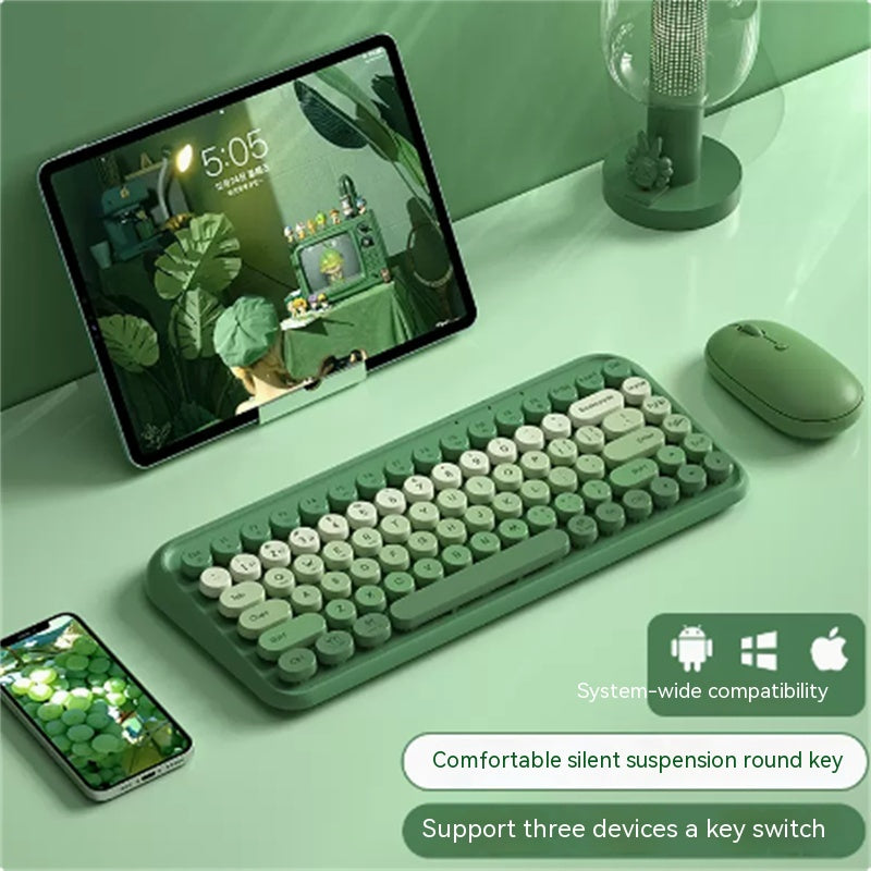 Three Mode Bluetooth Keyboard And Mouse Set Wireless Brain Laptop Girls Office Tablet - Trendy Treasures