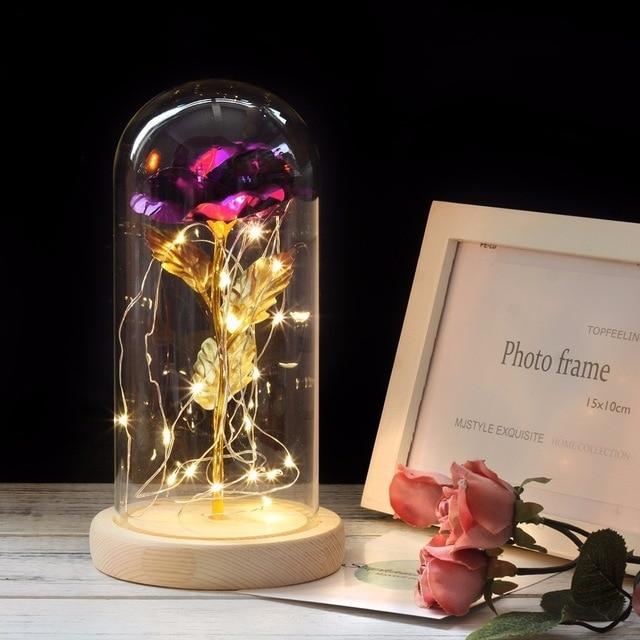 Mothers Day Gift Enchanted Forever Rose Flower In Glass LED Light Home Decoration - Trendy Treasures