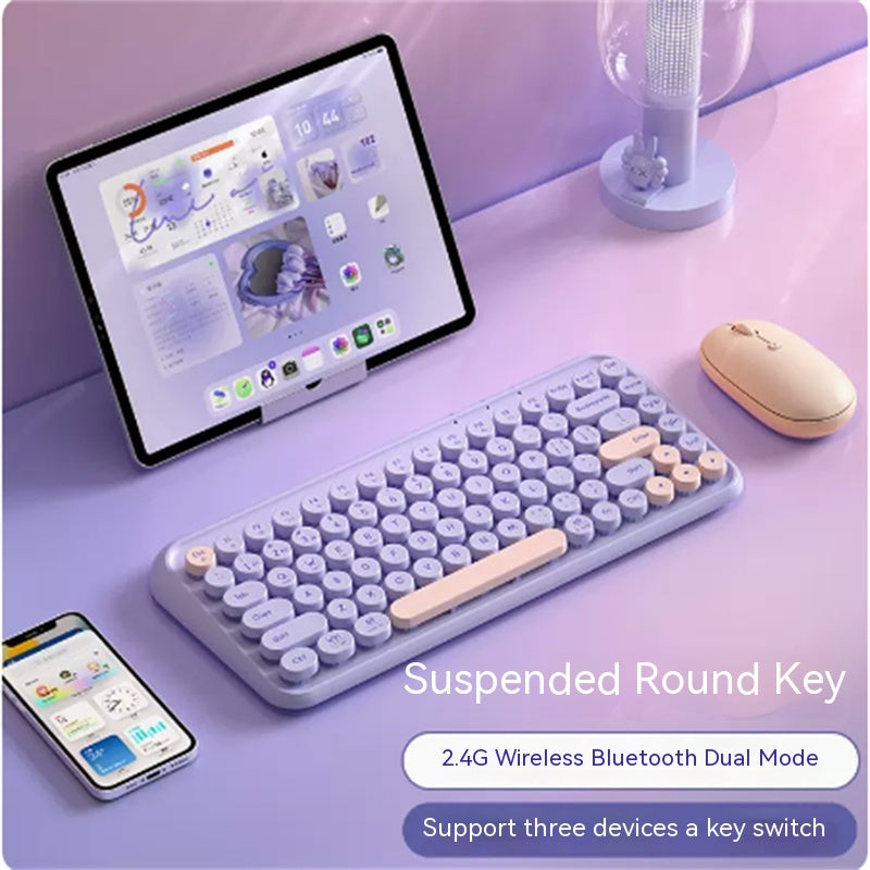 Three Mode Bluetooth Keyboard And Mouse Set Wireless Brain Laptop Girls Office Tablet - Trendy Treasures