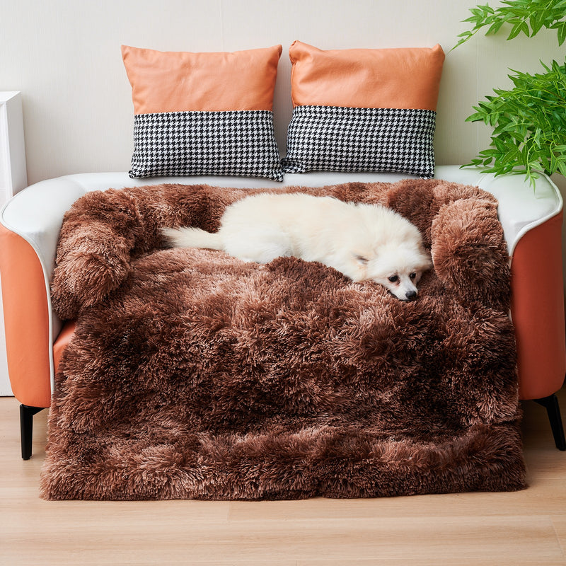 Calming Dog Bed Fluffy Plush Dog Mat For Furniture Protector With Zipper Removable Washable Cover For Large Medium Dogs And Cats - Trendy Treasures