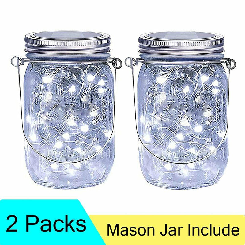 2X Solar Mason Jar Lid Insert Fairy String Light 20 LED Jar Include Garden Decor - Trendy Treasures