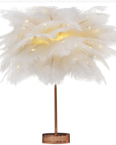 Feather Lamp Nordic Desk Lamp European-Style Bedroom Bedside Feather Table Lamp Night Light Table Lamp Decoration Modern - Trendy Treasures