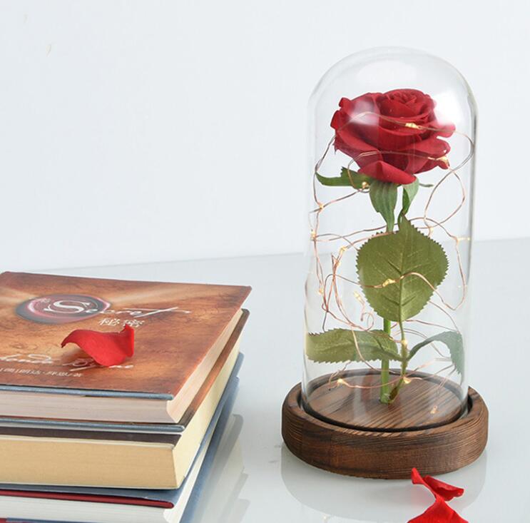 Mothers Day Gift Enchanted Forever Rose Flower In Glass LED Light Home Decoration - Trendy Treasures