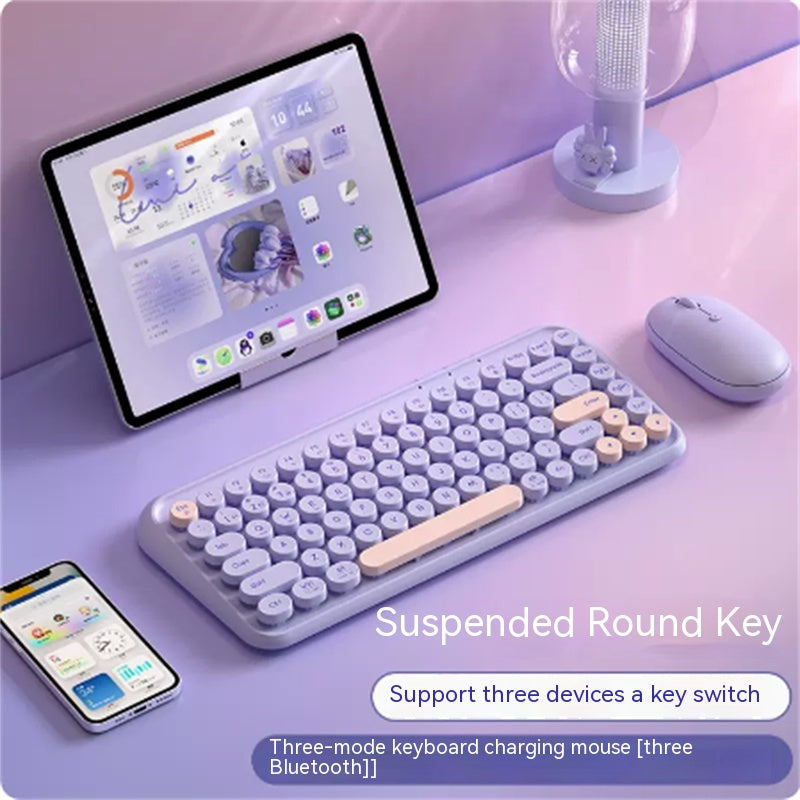 Three Mode Bluetooth Keyboard And Mouse Set Wireless Brain Laptop Girls Office Tablet - Trendy Treasures