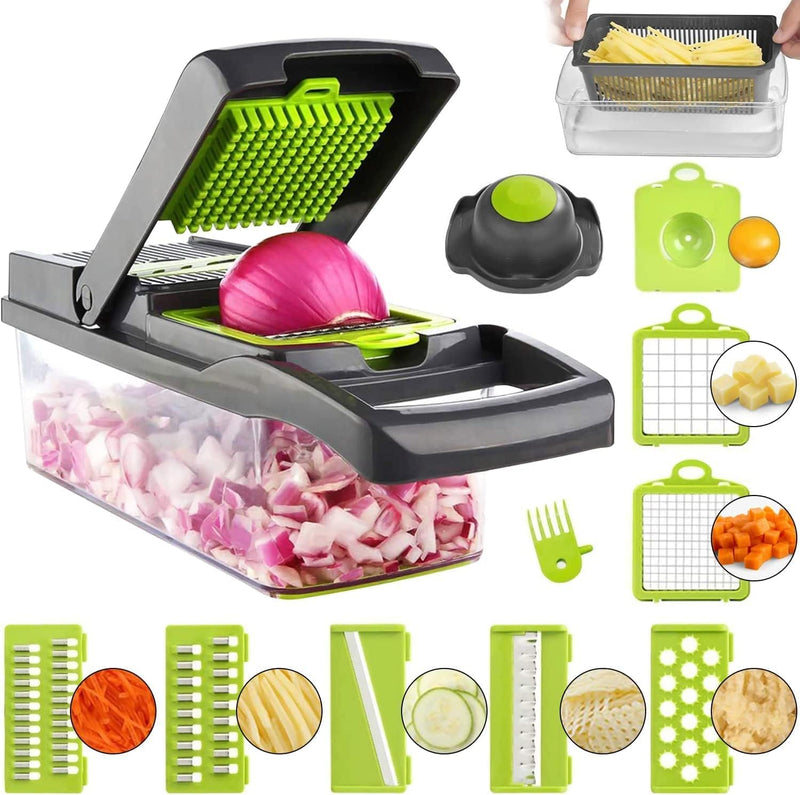 Vegetable Chopper 14 In 1 Mandoline Slicer Multi-Function Kitchen  7 Replaceable Stainless Steel Vegetable Cutter With Egg Separator Hand Guard Julienne Grater For Onion Potato Fruit - Trendy Treasures