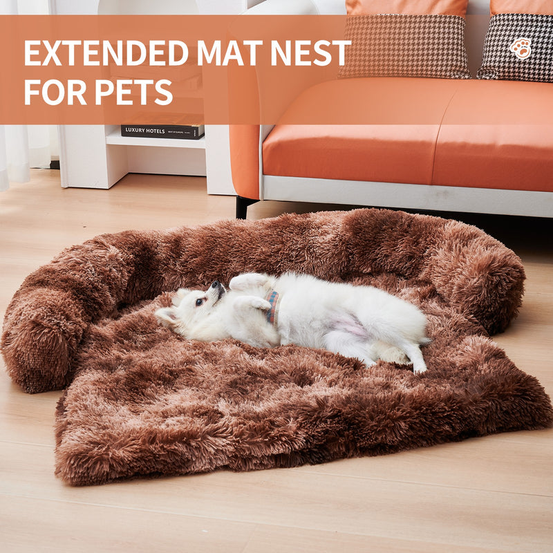 Calming Dog Bed Fluffy Plush Dog Mat For Furniture Protector With Zipper Removable Washable Cover For Large Medium Dogs And Cats - Trendy Treasures