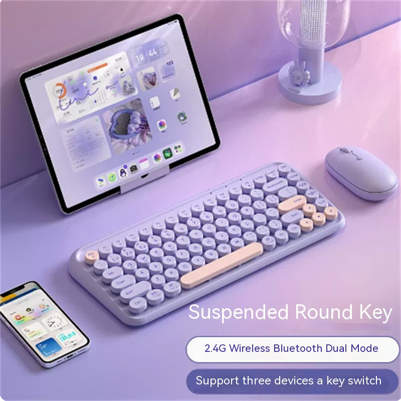 Three Mode Bluetooth Keyboard And Mouse Set Wireless Brain Laptop Girls Office Tablet - Trendy Treasures