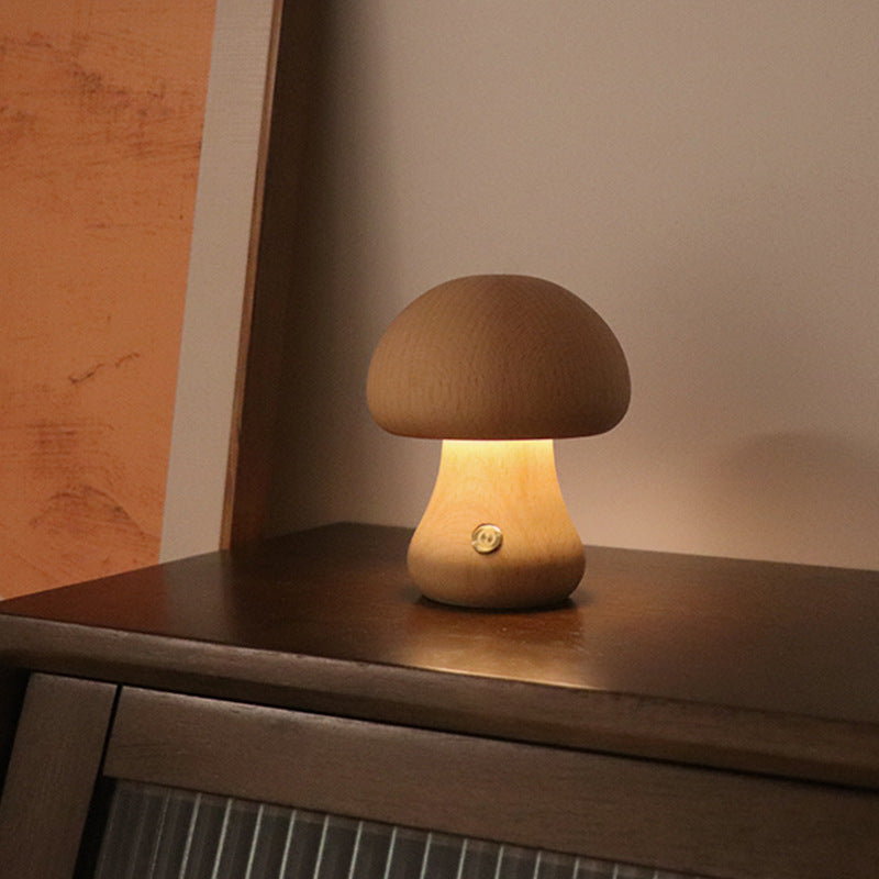 INS Wooden Cute Mushroom LED Night Light With Touch Switch  Bedside Table Lamp For Bedroom Childrens Room Sleeping Night Lamps Home Decor - Trendy Treasures