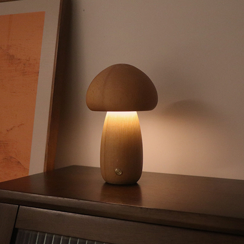 INS Wooden Cute Mushroom LED Night Light With Touch Switch  Bedside Table Lamp For Bedroom Childrens Room Sleeping Night Lamps Home Decor - Trendy Treasures