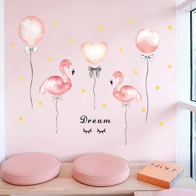 Pink Flamingo Balloon Wall Stickers for Bedroom Removable Vinyl Wall Decals - Trendy Treasures