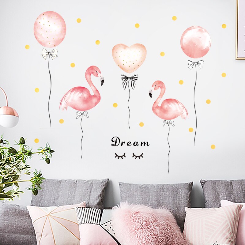 Pink Flamingo Balloon Wall Stickers for Bedroom Removable Vinyl Wall Decals - Trendy Treasures