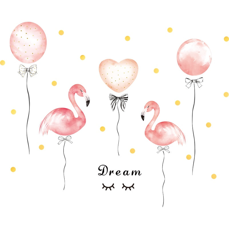 Pink Flamingo Balloon Wall Stickers for Bedroom Removable Vinyl Wall Decals - Trendy Treasures