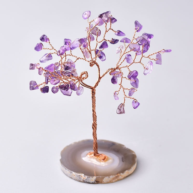 Natural Crystal Lucky Tree Amethyst Rose Quartz Handmade Tree Decoration Agate Slices Stone Mineral Ornaments Office decor gift - Trendy Treasures