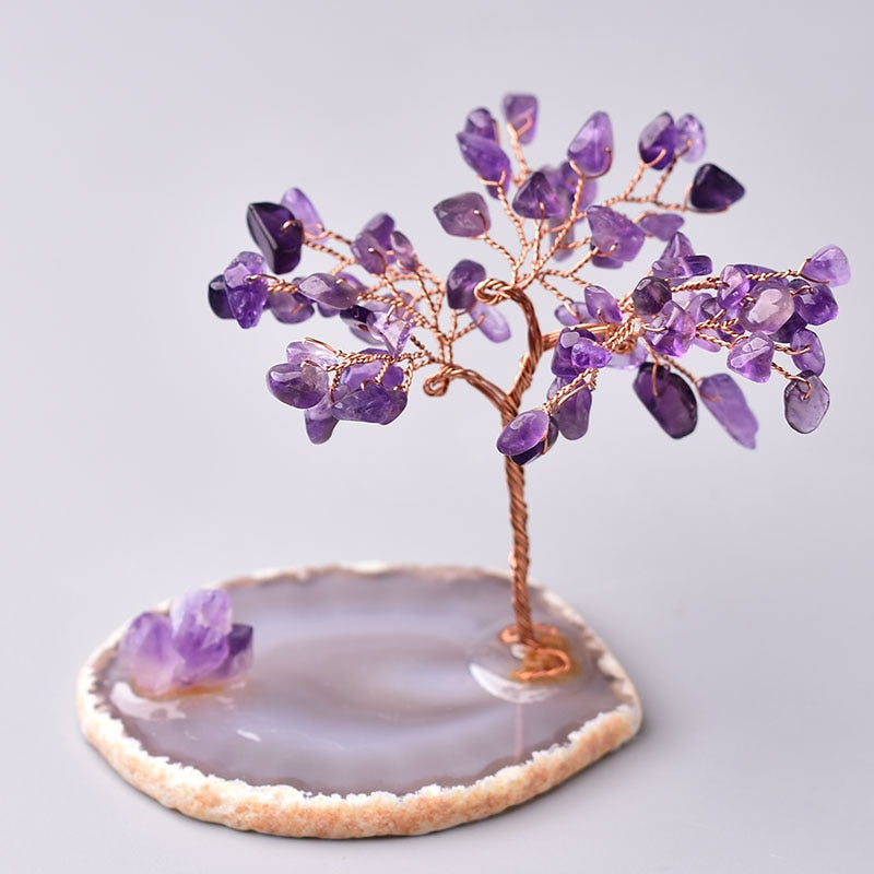 Natural Crystal Lucky Tree Amethyst Rose Quartz Handmade Tree Decoration Agate Slices Stone Mineral Ornaments Office decor gift - Trendy Treasures