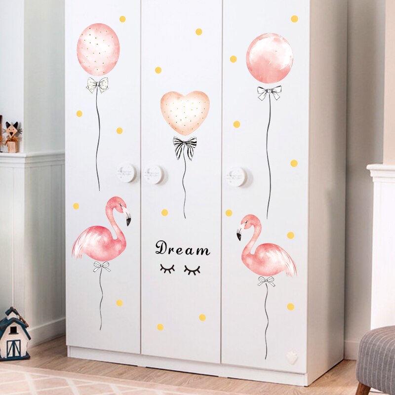 Pink Flamingo Balloon Wall Stickers for Bedroom Removable Vinyl Wall Decals - Trendy Treasures