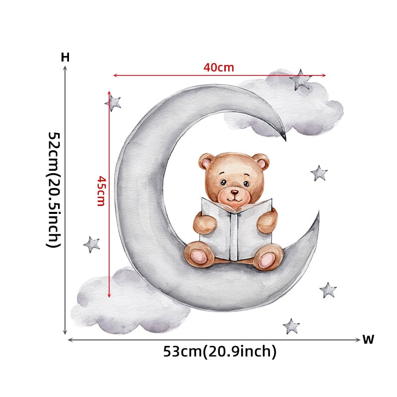 Teddy Bear Sleeping on the Moon and Stars Wall Stickers for Kids Room Baby Room Decoration Wall Decals Room Interior - Trendy Treasures