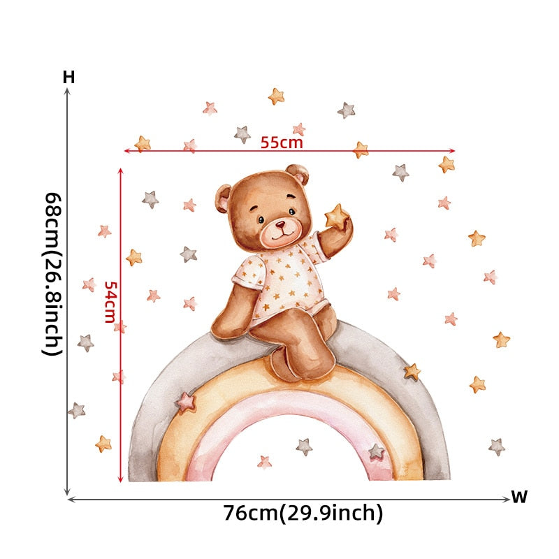 Teddy Bear Sleeping on the Moon and Stars Wall Stickers for Kids Room Baby Room Decoration Wall Decals Room Interior - Trendy Treasures