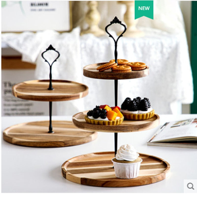 2/3 Tiers Detachable Cake Stand Wooden European Style Pastry Cupcake Fruit Plate Serving Dessert Holder Home Decor Wedding Party - Trendy Treasures