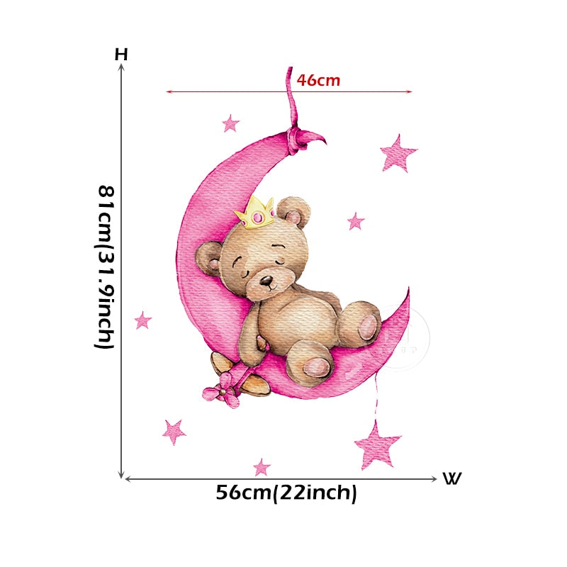 Teddy Bear Sleeping on the Moon and Stars Wall Stickers for Kids Room Baby Room Decoration Wall Decals Room Interior - Trendy Treasures