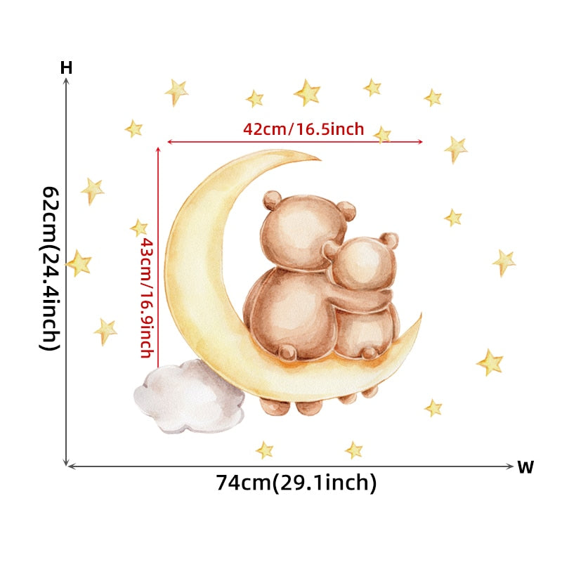 Teddy Bear Sleeping on the Moon and Stars Wall Stickers for Kids Room Baby Room Decoration Wall Decals Room Interior - Trendy Treasures