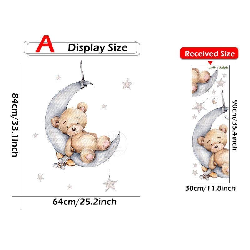 Teddy Bear Sleeping on the Moon and Stars Wall Stickers for Kids Room Baby Room Decoration Wall Decals Room Interior - Trendy Treasures