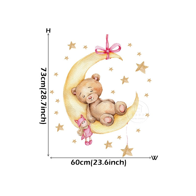 Teddy Bear Sleeping on the Moon and Stars Wall Stickers for Kids Room Baby Room Decoration Wall Decals Room Interior - Trendy Treasures