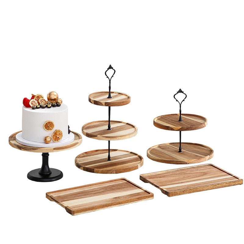 2/3 Tiers Detachable Cake Stand Wooden European Style Pastry Cupcake Fruit Plate Serving Dessert Holder Home Decor Wedding Party - Trendy Treasures