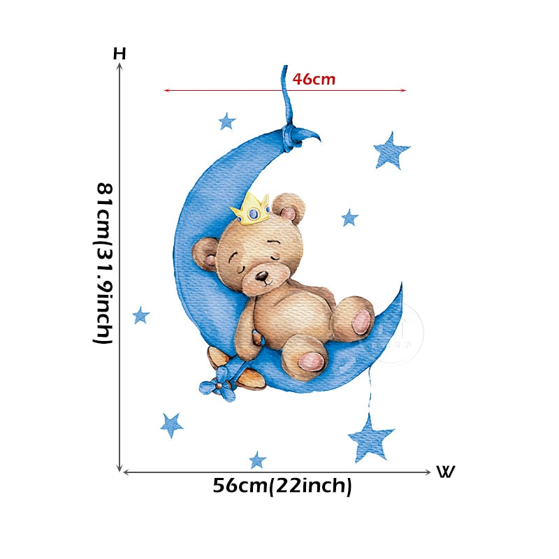 Teddy Bear Sleeping on the Moon and Stars Wall Stickers for Kids Room Baby Room Decoration Wall Decals Room Interior - Trendy Treasures