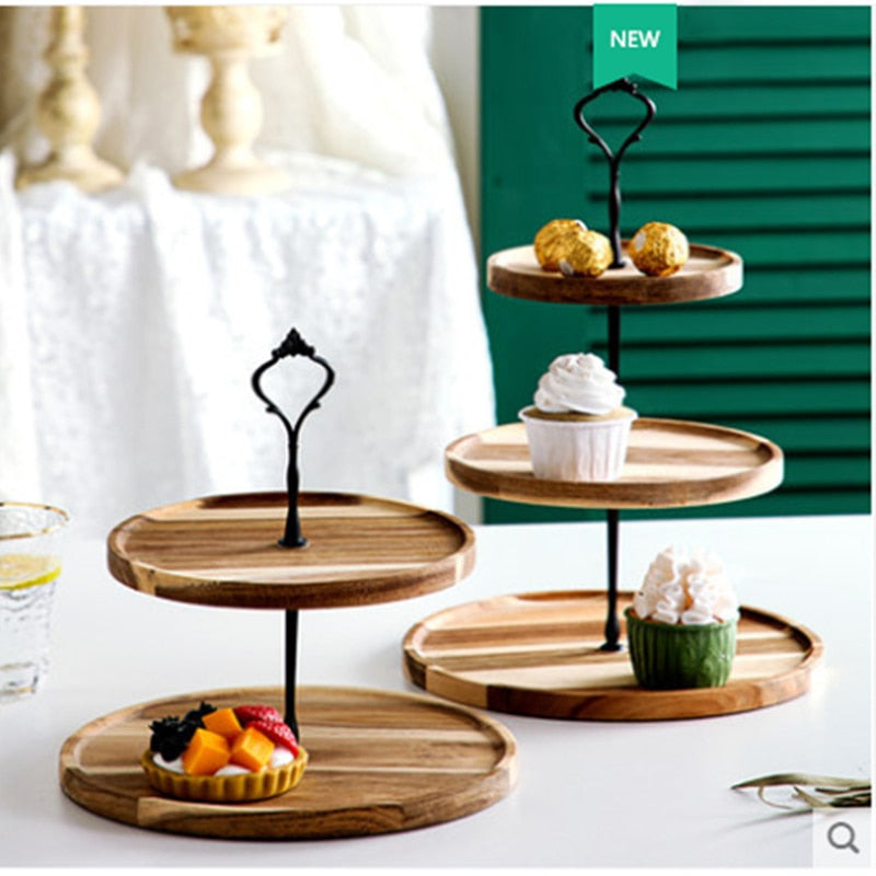 2/3 Tiers Detachable Cake Stand Wooden European Style Pastry Cupcake Fruit Plate Serving Dessert Holder Home Decor Wedding Party - Trendy Treasures