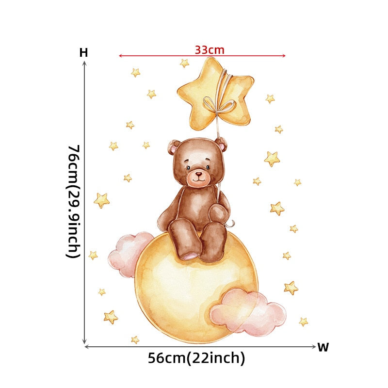 Teddy Bear Sleeping on the Moon and Stars Wall Stickers for Kids Room Baby Room Decoration Wall Decals Room Interior - Trendy Treasures