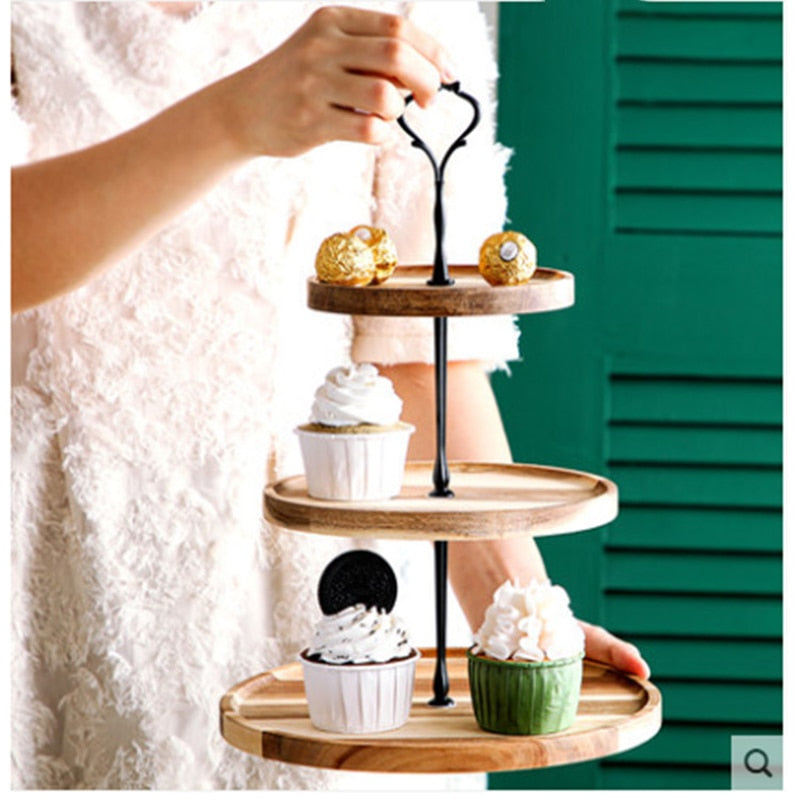 2/3 Tiers Detachable Cake Stand Wooden European Style Pastry Cupcake Fruit Plate Serving Dessert Holder Home Decor Wedding Party - Trendy Treasures