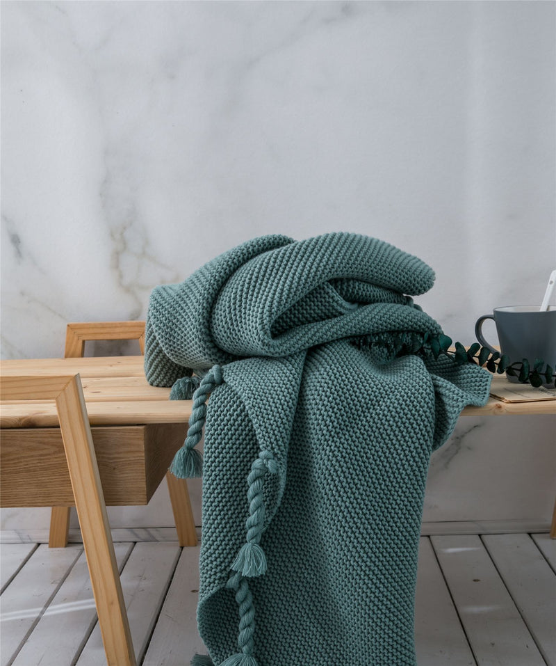 Solid Color Nordic Sofa Office Leisure Blanket Knitted Tassel - Trendy Treasures