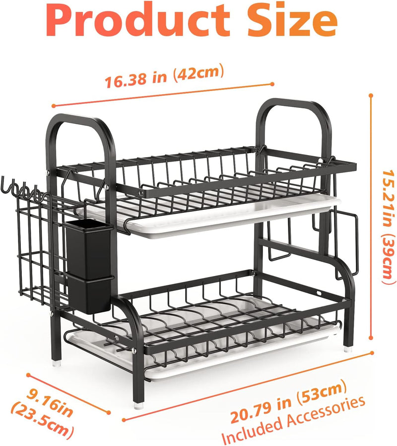 Dish Drying Rack, 2-Tier Dish Racks For Kitchen Counter, Sink Dish Drainer With Drainboard, Utensil Holder And Cutting Board Holder, Stainless Steel Kitchen Drying Rack-Black - Trendy Treasures