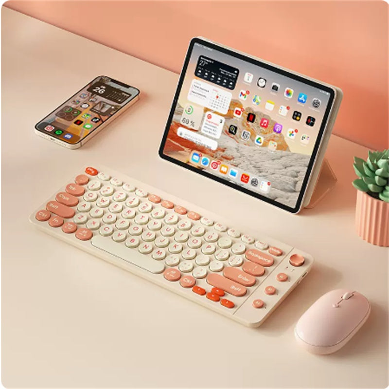 Three Mode Bluetooth Keyboard And Mouse Set Wireless Brain Laptop Girls Office Tablet - Trendy Treasures