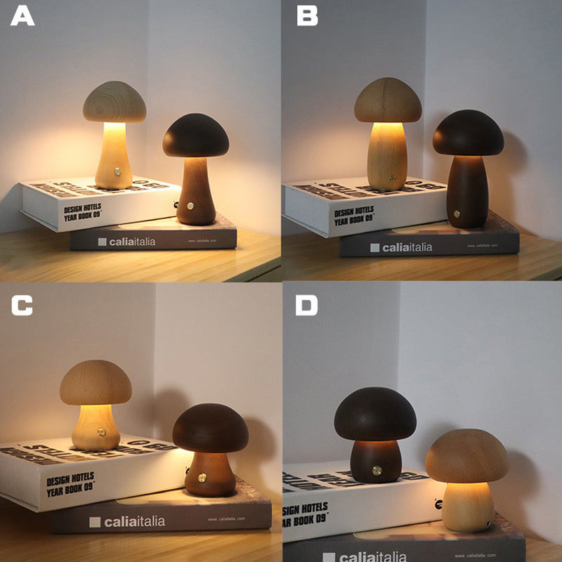 INS Wooden Cute Mushroom LED Night Light With Touch Switch  Bedside Table Lamp For Bedroom Childrens Room Sleeping Night Lamps Home Decor - Trendy Treasures