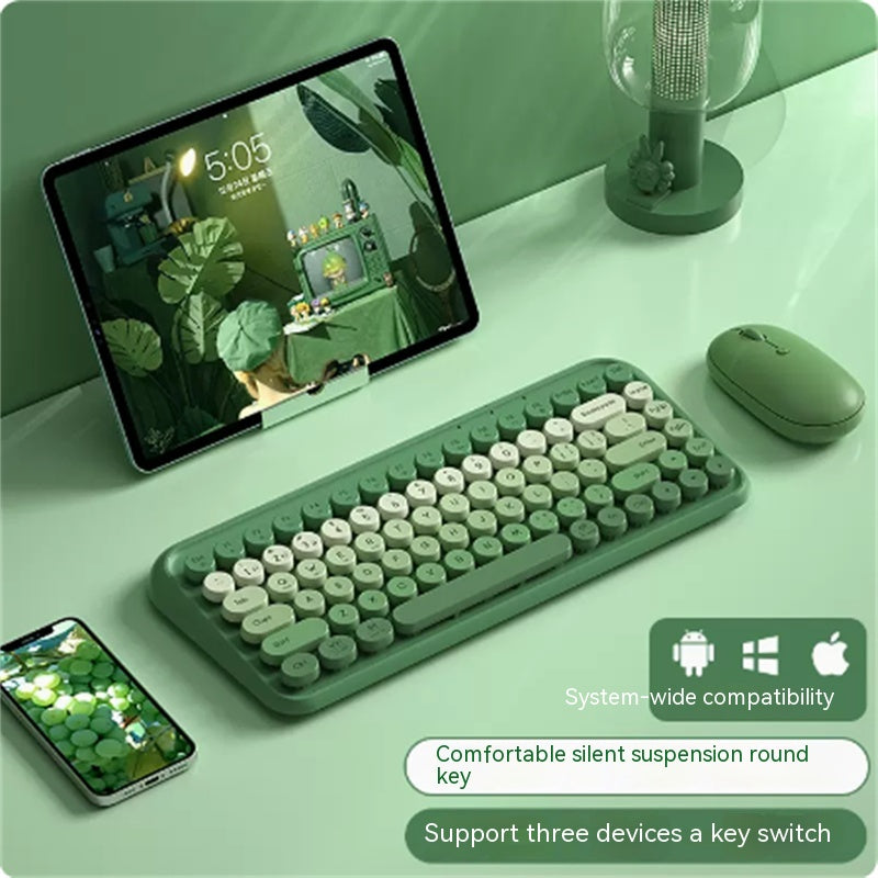 Three Mode Bluetooth Keyboard And Mouse Set Wireless Brain Laptop Girls Office Tablet - Trendy Treasures