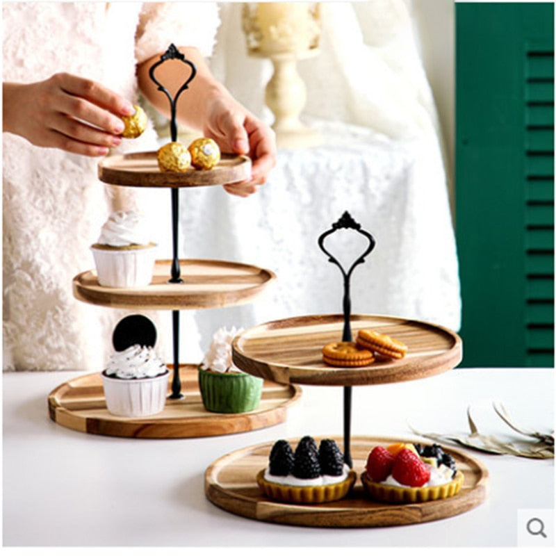 2/3 Tiers Detachable Cake Stand Wooden European Style Pastry Cupcake Fruit Plate Serving Dessert Holder Home Decor Wedding Party - Trendy Treasures